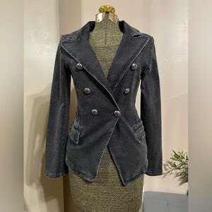 Vintage Y2K Military Denim Blazer Jacket Goth Steampunk Victorian Dark Academia